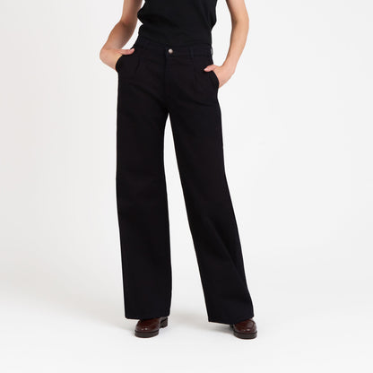 Pantalon femme large taille haute en soie - Gabi
