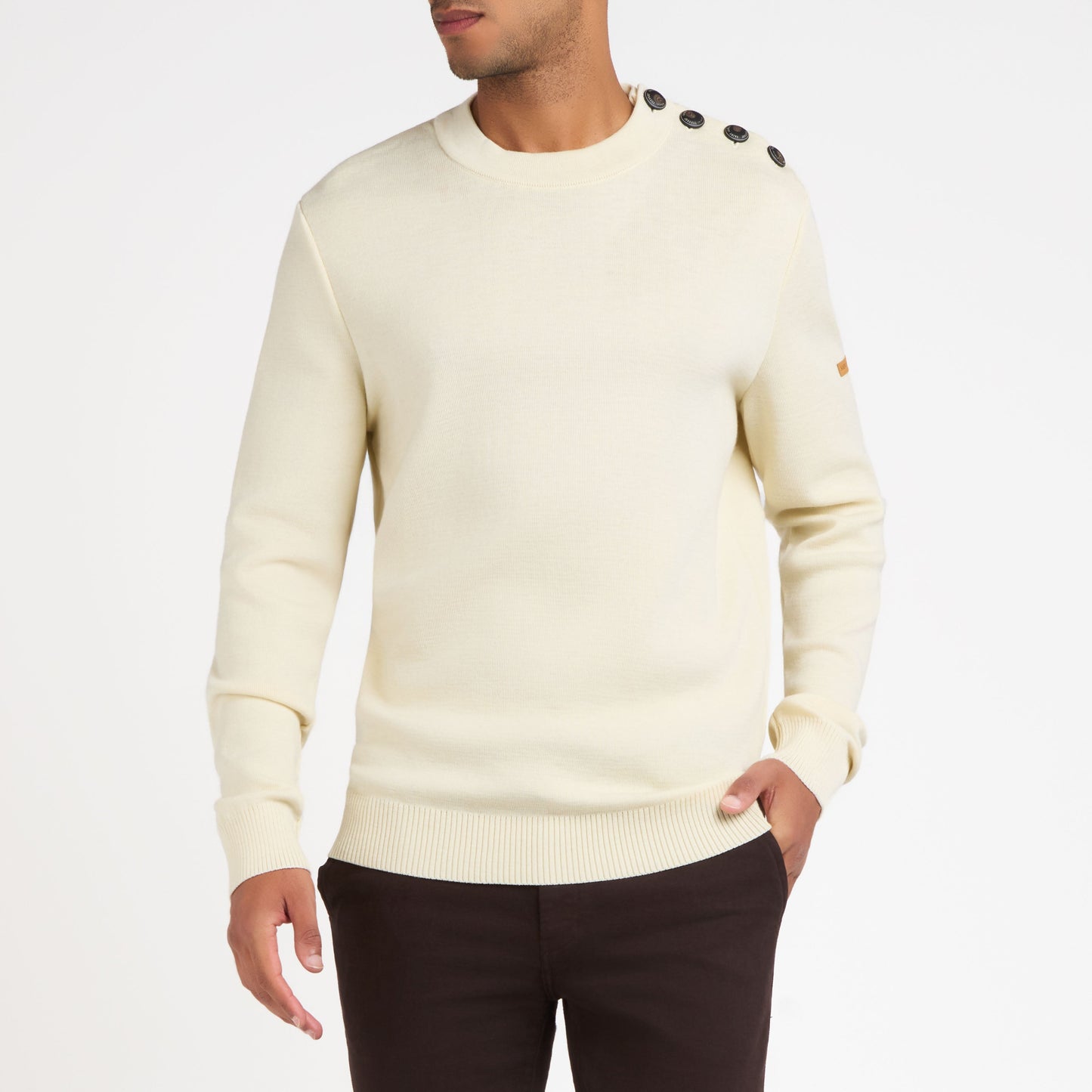 Pull homme en laine française Écru – SAINT JAMES x Atelier TUFFERY - Patrimoine