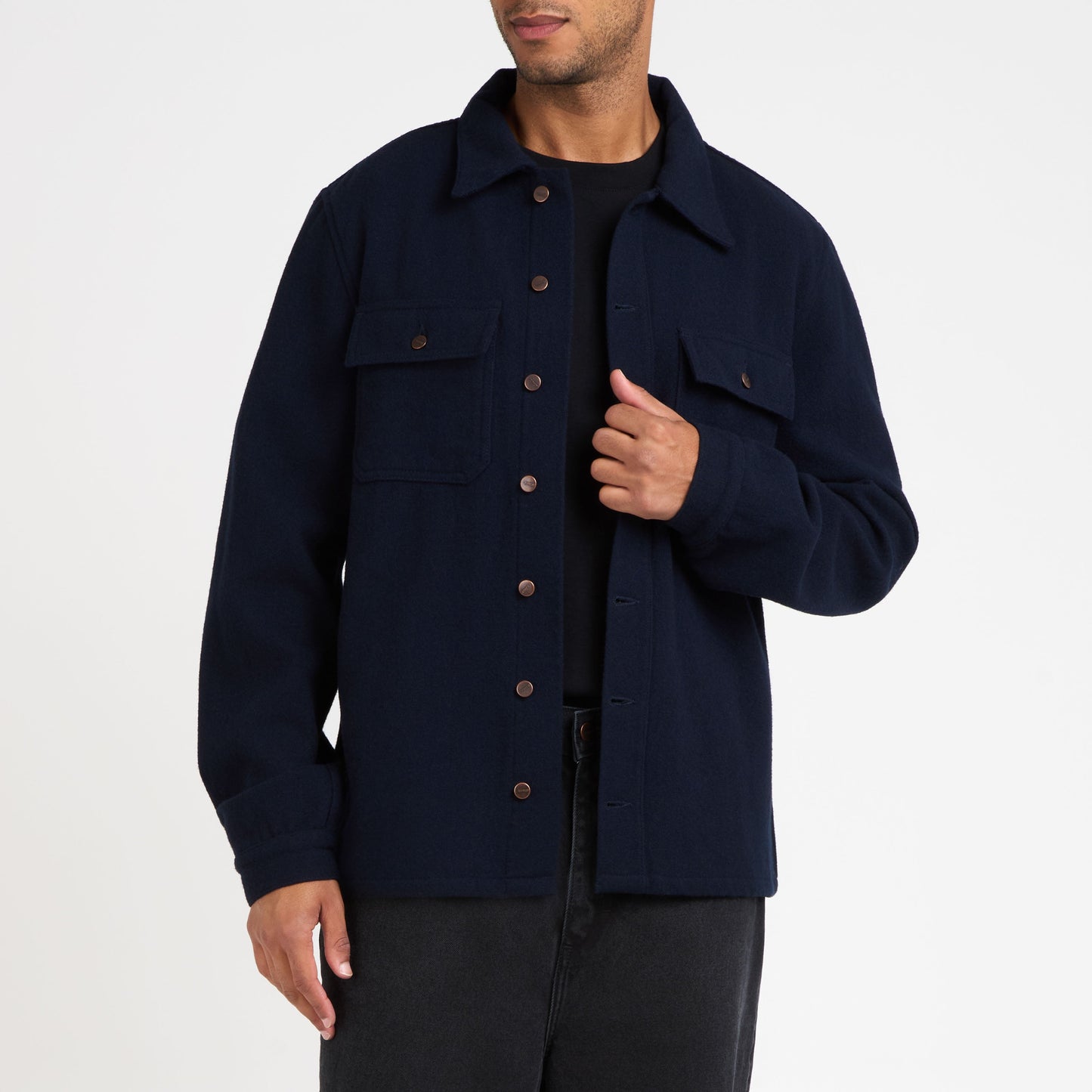 Surchemise homme droite en laine française Marine
