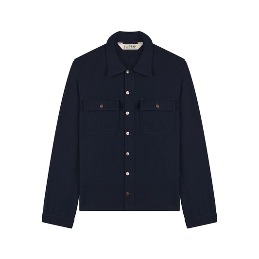 Surchemise homme droite en laine française Marine