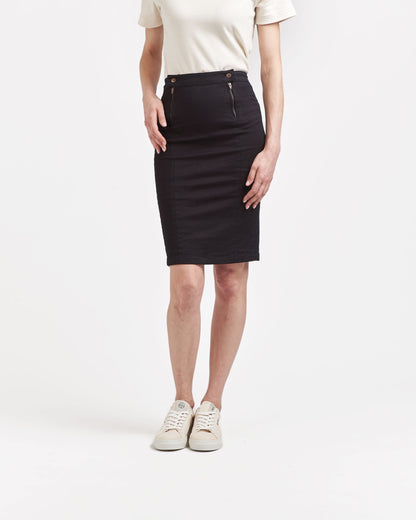 Jupe crayon taille haute Soie Noire - Agathe