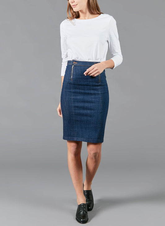 Jupe en jean crayon taille haute Coton Bio - Agathe