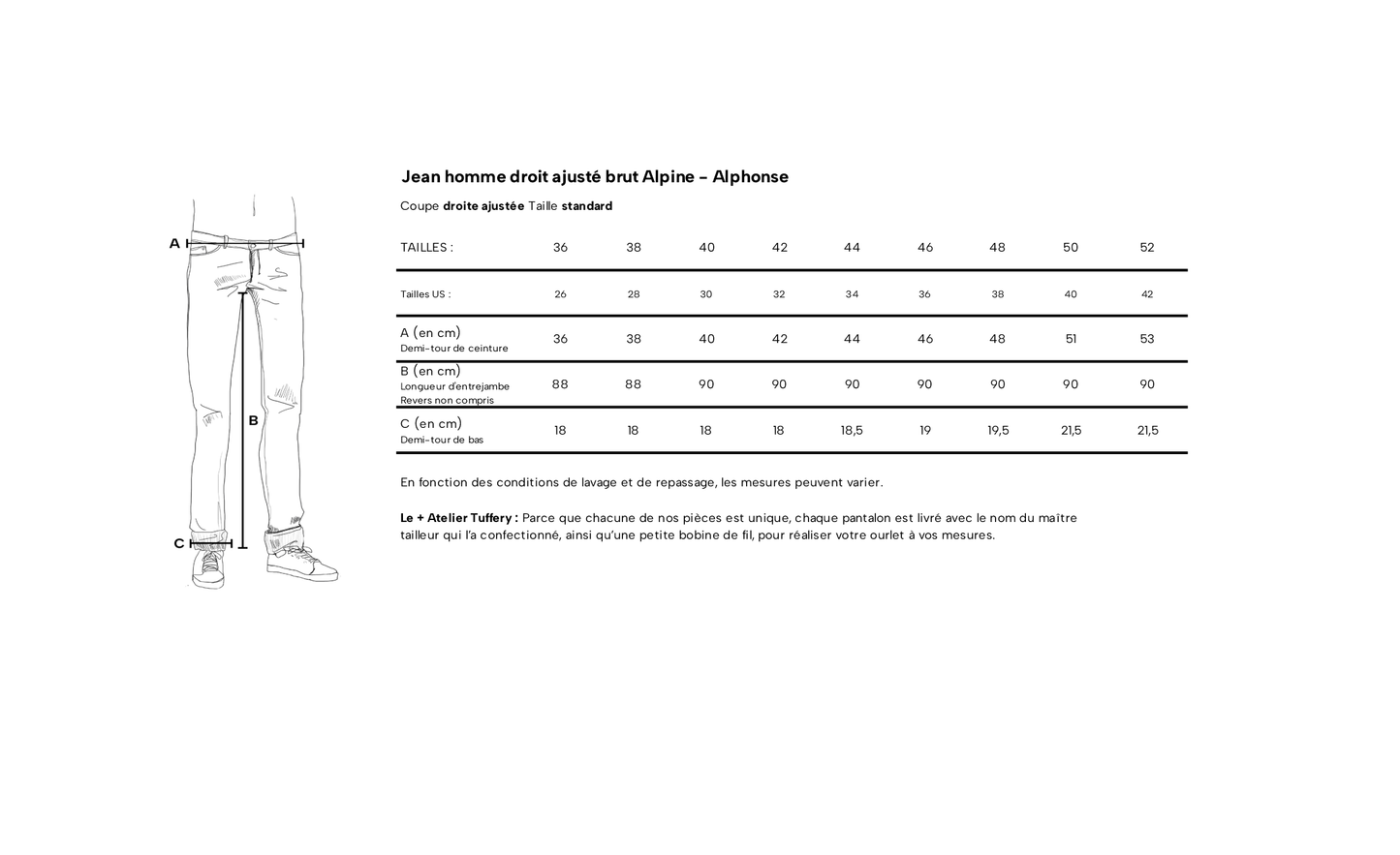 Jean droit ajusté Brut Alpine - Alphonse