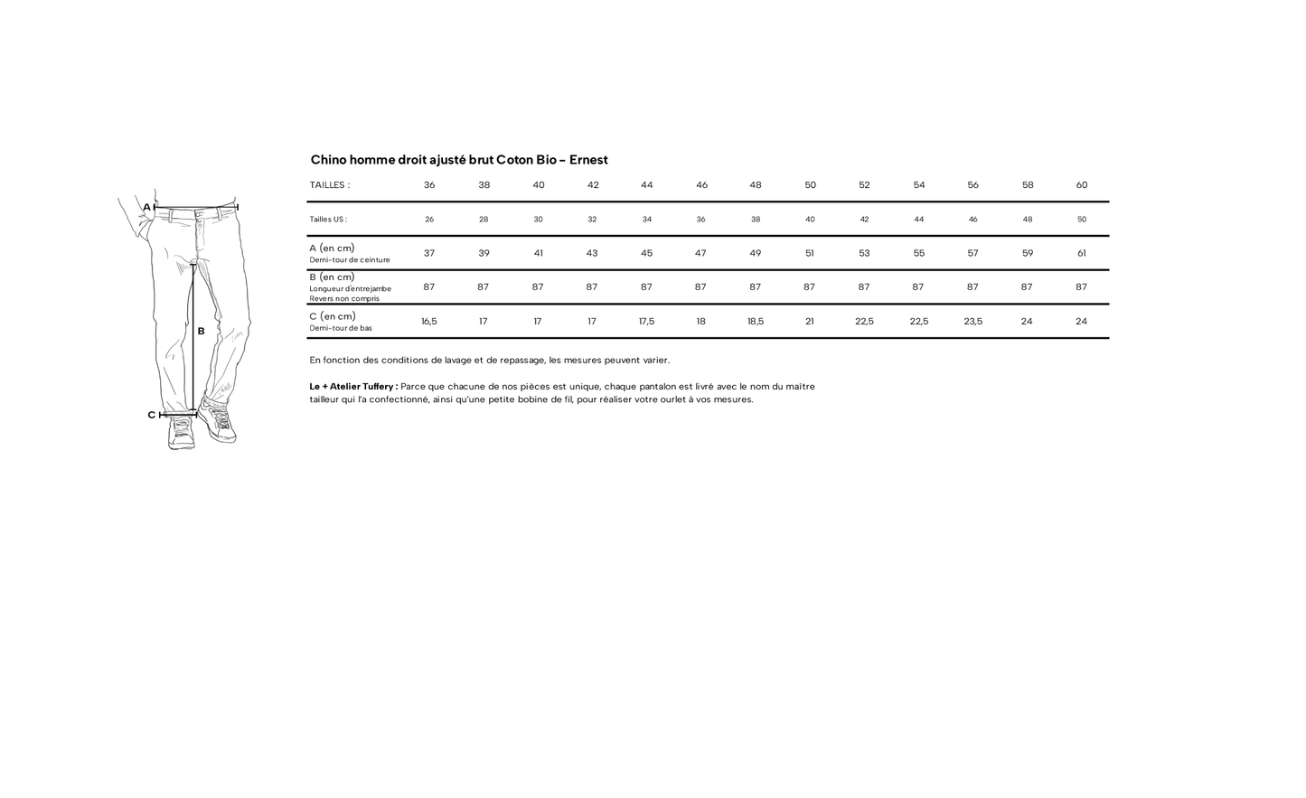 Chino droit ajusté Brut Coton Bio - Ernest