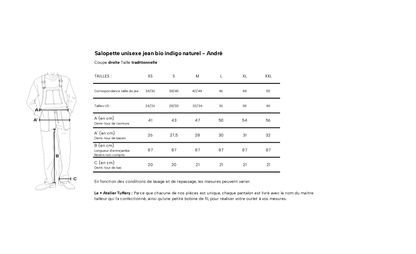 Salopette jean bio indigo naturel - André