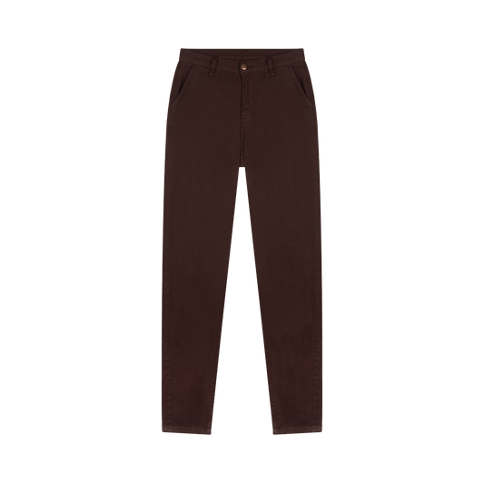 Chino femme ajusté taille haute Marron - Léonie