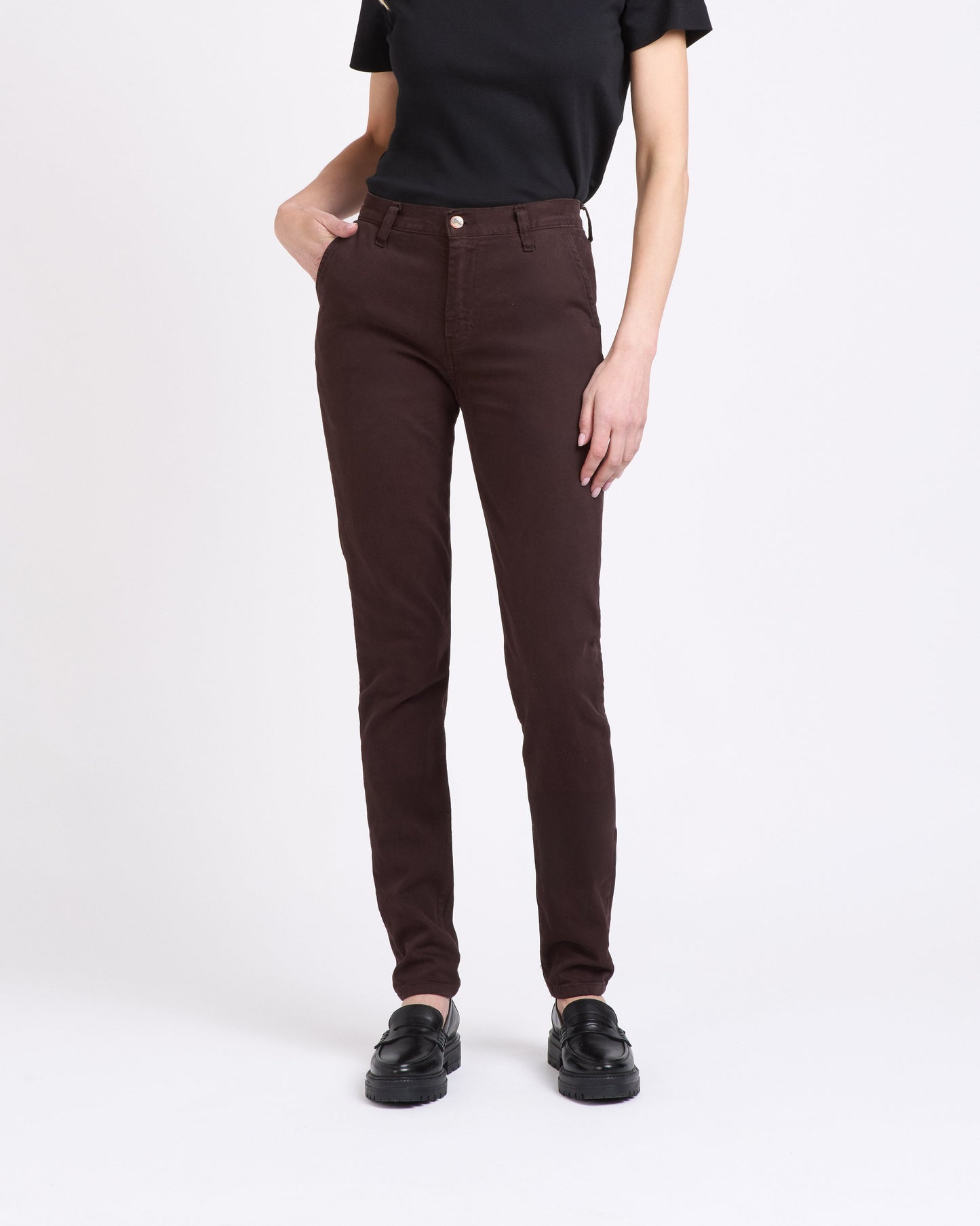 Chino femme ajusté taille haute Marron - Léonie