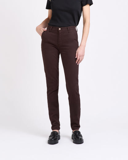 Chino femme ajusté taille haute Marron - Léonie