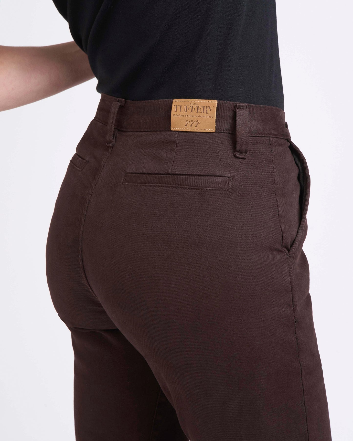 Chino femme ajusté taille haute Marron - Léonie