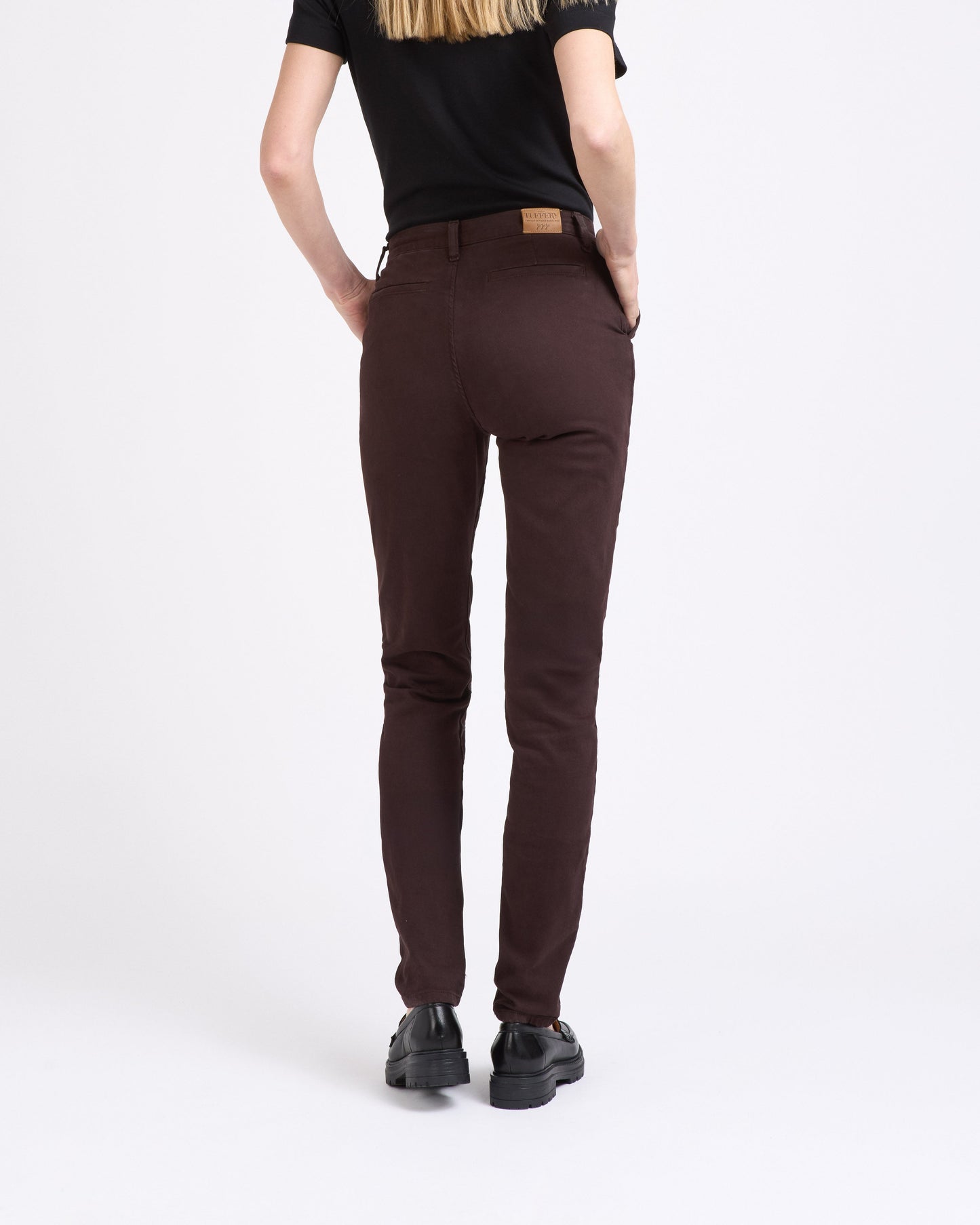 Chino femme ajusté taille haute Marron - Léonie