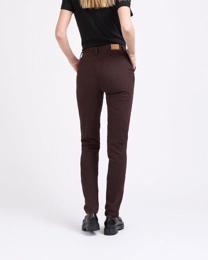 Chino femme ajusté taille haute Marron - Léonie