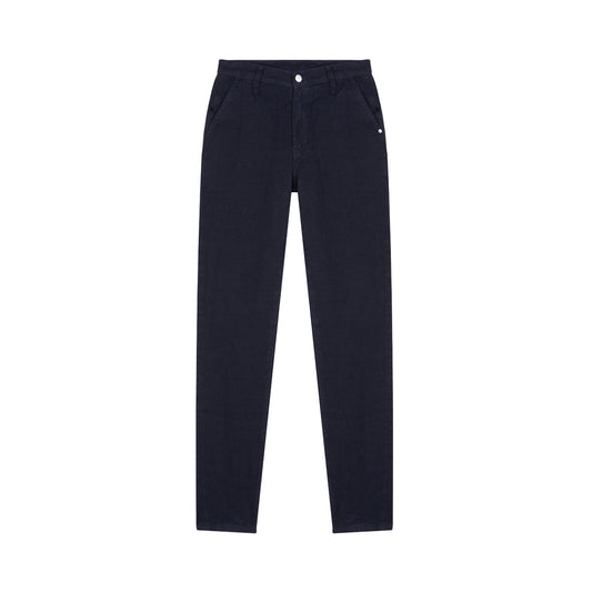 Chino droit ajusté taille haute en jean 100% lin français – Léonie
