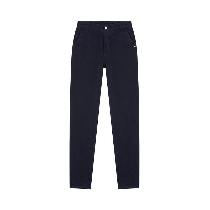 Chino droit ajusté taille haute en jean 100% lin français – Léonie