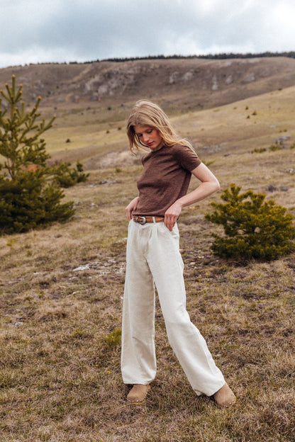 Pantalon femme droit taille haute naturel - Gabi