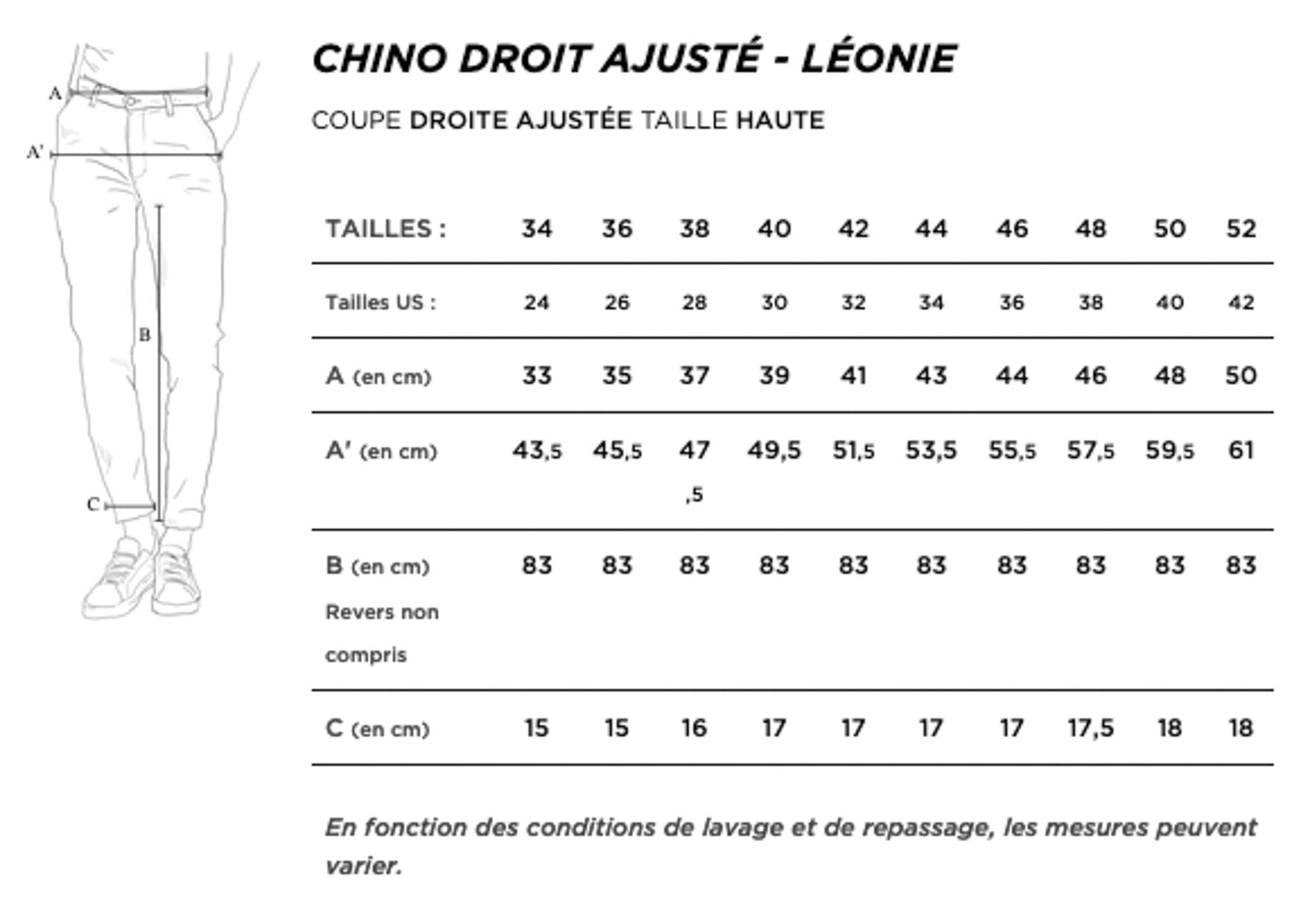 Chino ajusté taille haute sable – Léonie