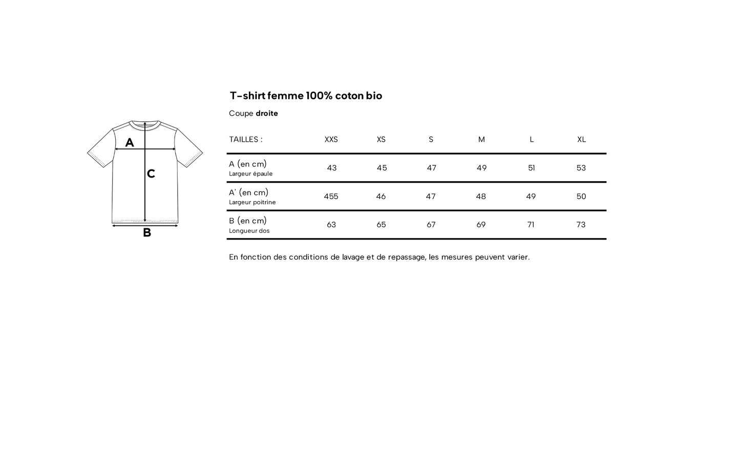 T-shirt femme 100% coton bio blanc