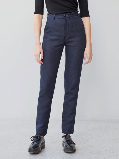 Chino ajusté taille haute Alpine 100% Lin Français - Léonie