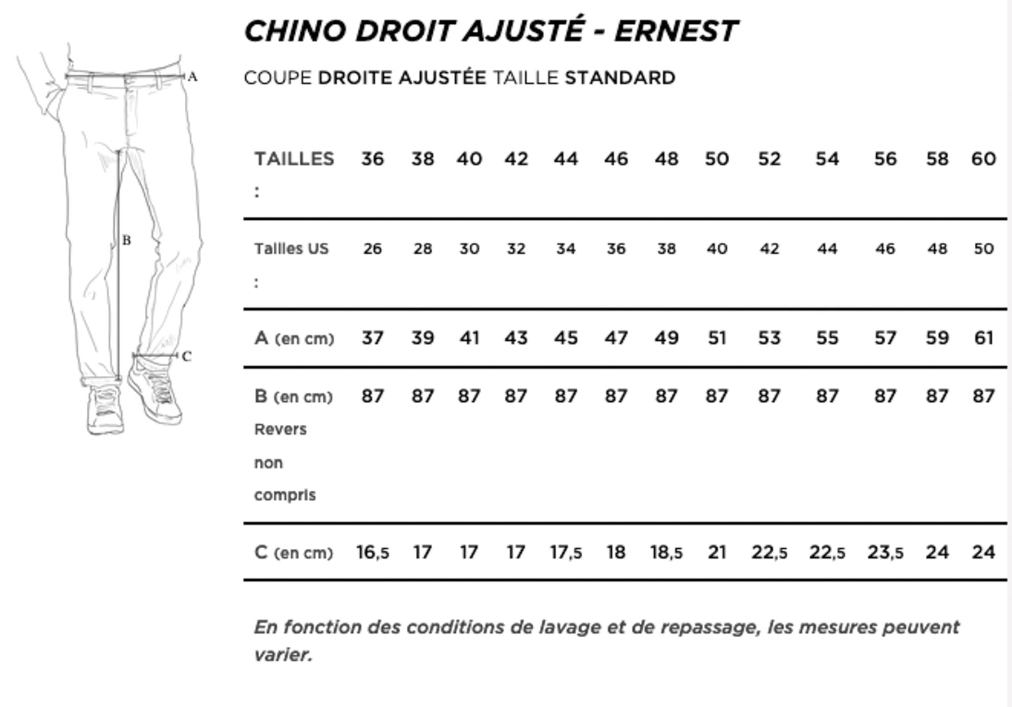 Chino droit ajusté Brut - Ernest