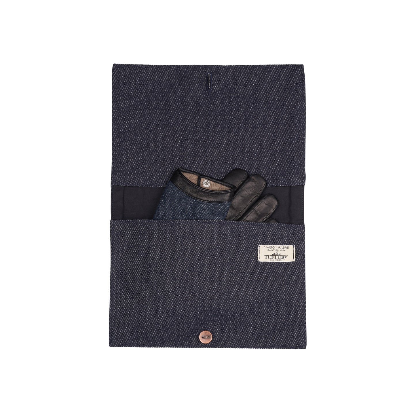 Gants homme en cuir noir et jean doublé cachemire