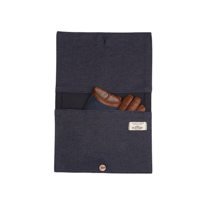 Gants homme en cuir camel et jean doublé cachemire