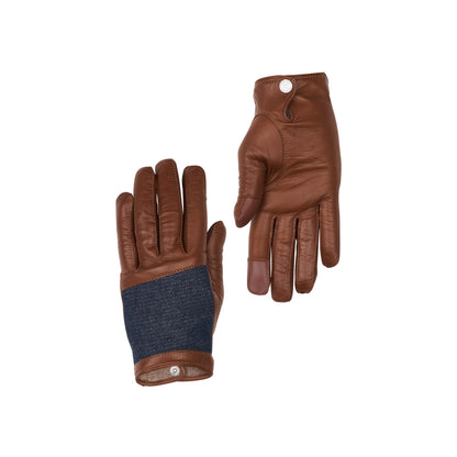 Gants femme en cuir camel et jean doublé cachemire