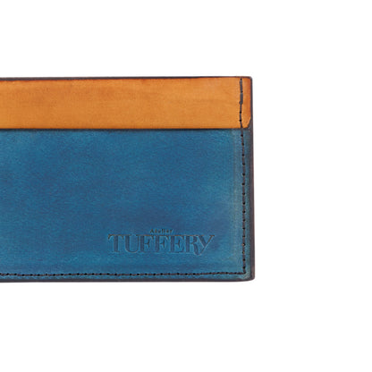 Porte-cartes en cuir bleu & camel