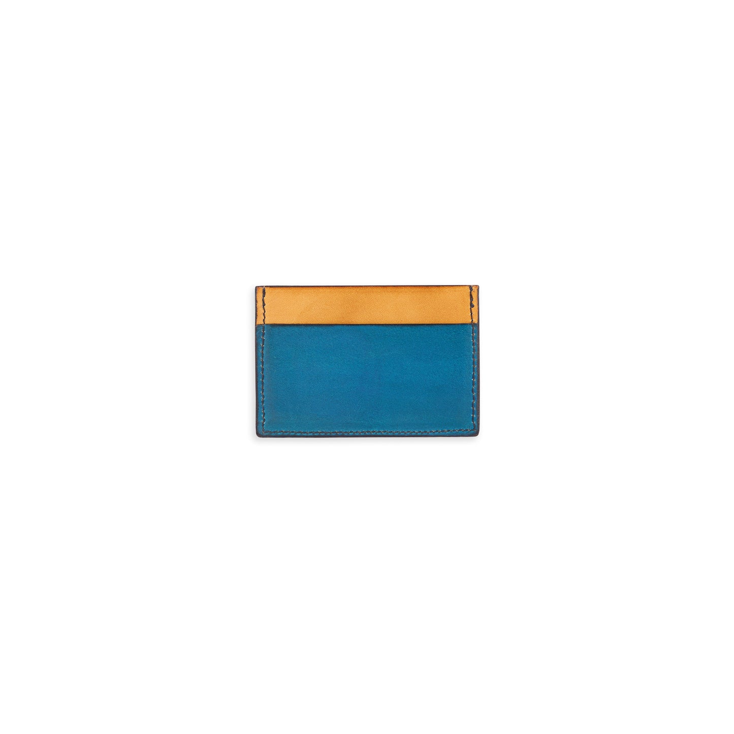 Porte-cartes en cuir bleu & camel