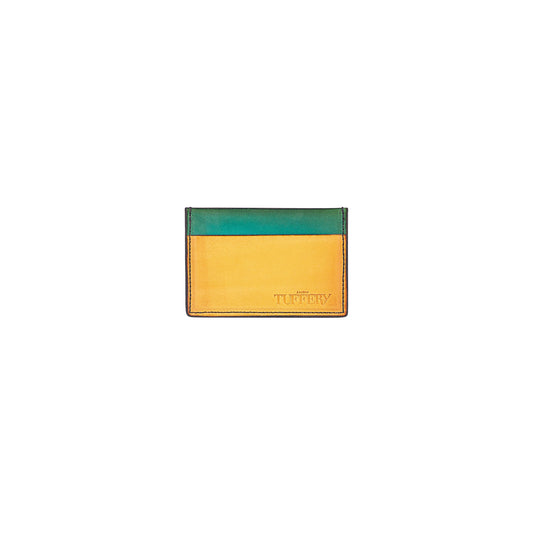 Porte-cartes en cuir bleu & jaune